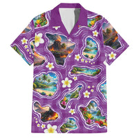 Hawaiian Island Shapes-Iconic Landscape Hawaiian Shirt with Plumeria and Palaka Purple Color
