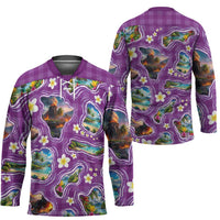 Hawaiian Island Shapes-Iconic Landscape Hockey Jersey with Plumeria and Palaka Purple Color