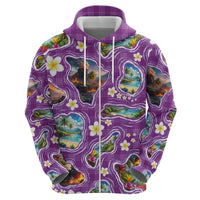 Hawaiian Island Shapes-Iconic Landscape Hoodie with Plumeria and Palaka Purple Color