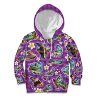 Hawaiian Island Shapes-Iconic Landscape Kid Hoodie with Plumeria and Palaka Purple Color LT03 Hoodie Purple - Polynesian Pride