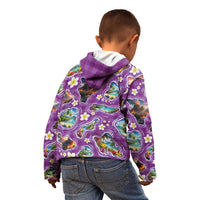 Hawaiian Island Shapes-Iconic Landscape Kid Hoodie with Plumeria and Palaka Purple Color LT03 - Polynesian Pride