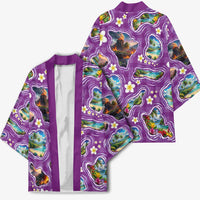 Hawaiian Island Shapes-Iconic Landscape Kimono with Plumeria and Palaka Purple Color