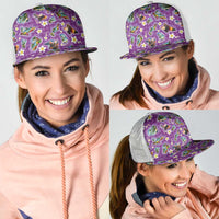Hawaiian Island Shapes-Iconic Landscape Mesh Trucker Cap with Plumeria and Palaka Purple Color