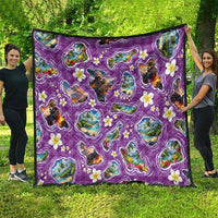 Hawaiian Island Shapes-Iconic Landscape Quilt with Plumeria and Palaka Purple Color