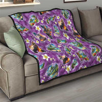 Hawaiian Island Shapes-Iconic Landscape Quilt with Plumeria and Palaka Purple Color