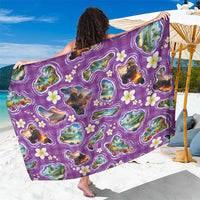 Hawaiian Island Shapes-Iconic Landscape Sarong with Plumeria and Palaka Purple Color