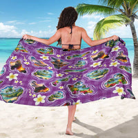 Hawaiian Island Shapes-Iconic Landscape Sarong with Plumeria and Palaka Purple Color