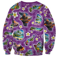 Hawaiian Island Shapes-Iconic Landscape Sweatshirt with Plumeria and Palaka Purple Color