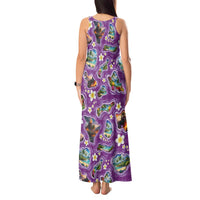Hawaiian Island Shapes-Iconic Landscape Tank Maxi Dress with Plumeria and Palaka Purple Color