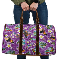 Hawaiian Island Shapes-Iconic Landscape Travel Bag with Plumeria and Palaka Purple Color