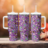 Hawaiian Island Shapes-Iconic Landscape Tumbler With Handle with Plumeria and Palaka Purple Color