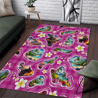 Hawaiian Island Shapes-Iconic Landscape Area Rug with Plumeria and Palaka Pink Color LT03 Pink - Polynesian Pride