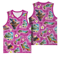 Hawaiian Island Shapes-Iconic Landscape Basketball Jersey with Plumeria and Palaka Pink Color