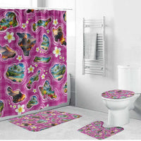 Hawaiian Island Shapes-Iconic Landscape Bathroom Set with Plumeria and Palaka Pink Color