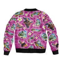Hawaiian Island Shapes-Iconic Landscape Bomber Jacket with Plumeria and Palaka Pink Color