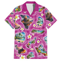 Hawaiian Island Shapes-Iconic Landscape Hawaiian Shirt with Plumeria and Palaka Pink Color