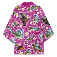 Hawaiian Island Shapes-Iconic Landscape Kimono with Plumeria and Palaka Pink Color LT03 - Polynesian Pride