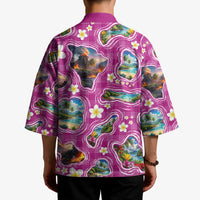 Hawaiian Island Shapes-Iconic Landscape Kimono with Plumeria and Palaka Pink Color LT03 - Polynesian Pride