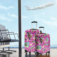 Hawaiian Island Shapes-Iconic Landscape Luggage Cover with Plumeria and Palaka Pink Color