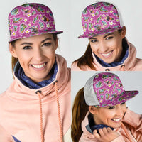 Hawaiian Island Shapes-Iconic Landscape Mesh Trucker Cap with Plumeria and Palaka Pink Color