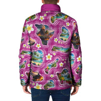 Hawaiian Island Shapes-Iconic Landscape Padded Jacket with Plumeria and Palaka Pink Color