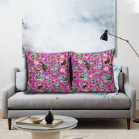 Hawaiian Island Shapes-Iconic Landscape Pillow Cover with Plumeria and Palaka Pink Color LT03 - Polynesian Pride