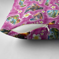 Hawaiian Island Shapes-Iconic Landscape Pillow Cover with Plumeria and Palaka Pink Color LT03 - Polynesian Pride