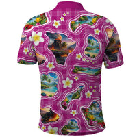 Hawaiian Island Shapes-Iconic Landscape Polo Shirt with Plumeria and Palaka Pink Color LT03 - Polynesian Pride