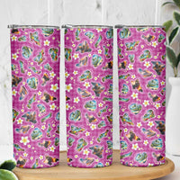 Hawaiian Island Shapes-Iconic Landscape Skinny Tumbler with Plumeria and Palaka Pink Color