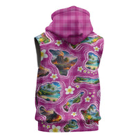 Hawaiian Island Shapes-Iconic Landscape Sleeveless Zip Hoodie with Plumeria and Palaka Pink Color