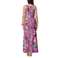 Hawaiian Island Shapes-Iconic Landscape Tank Maxi Dress with Plumeria and Palaka Pink Color