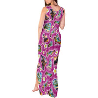 Hawaiian Island Shapes-Iconic Landscape Tank Maxi Dress with Plumeria and Palaka Pink Color