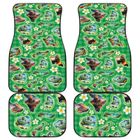 Hawaii Map with Plumeria Flower and Palaka Pattern Car Mats Tropical Island Green Design