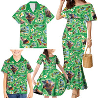 Hawaii Map with Plumeria Flower and Palaka Pattern Family Matching Mermaid Dress and Hawaiian Shirt Tropical Island Green Design LT03 - Polynesian Pride