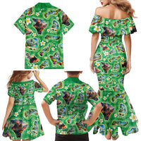 Hawaii Map with Plumeria Flower and Palaka Pattern Family Matching Mermaid Dress and Hawaiian Shirt Tropical Island Green Design LT03 - Polynesian Pride