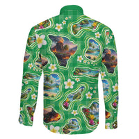 Hawaii Map with Plumeria Flower and Palaka Pattern Family Matching Mermaid Dress and Hawaiian Shirt Tropical Island Green Design LT03 - Polynesian Pride