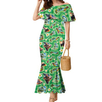 Hawaii Map with Plumeria Flower and Palaka Pattern Family Matching Mermaid Dress and Hawaiian Shirt Tropical Island Green Design LT03 Mom's Dress Green - Polynesian Pride