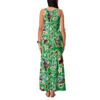 Hawaii Map with Plumeria Flower and Palaka Pattern Family Matching Tank Maxi Dress and Hawaiian Shirt Tropical Island Green Design