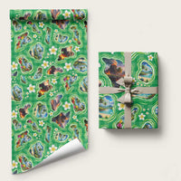 Hawaii Map with Plumeria Flower and Palaka Pattern Wrapping Paper Tropical Island Green Design LT03 58" × 23" Green - Polynesian Pride