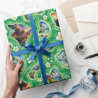 Hawaii Map with Plumeria Flower and Palaka Pattern Wrapping Paper Tropical Island Green Design LT03 - Polynesian Pride