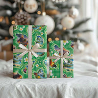 Hawaii Map with Plumeria Flower and Palaka Pattern Wrapping Paper Tropical Island Green Design LT03 - Polynesian Pride