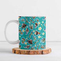 Hawaii Map with Plumeria Flower and Palaka Pattern Ceramic Mug Tropical Island Teal Design