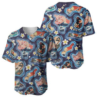 Hawaii Islands Map Design with Japanese Landscape Baseball Jersey Hawaiian Japan Fusion Art Navy Color