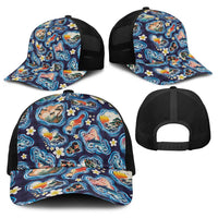 Hawaii Islands Map Design with Japanese Landscape Baseball Net Cap Hawaiian Japan Fusion Art Navy Color LT03 - Polynesian Pride