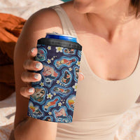 Hawaii Islands Map Design with Japanese Landscape 4 in 1 Can Cooler Tumbler Hawaiian Japan Fusion Art Navy Color