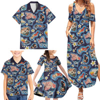 Hawaii Islands Map Design with Japanese Landscape Family Matching Summer Maxi Dress and Hawaiian Shirt Hawaiian Japan Fusion Art Navy Color LT03 - Polynesian Pride