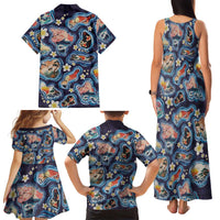 Hawaii Islands Map Design with Japanese Landscape Family Matching Tank Maxi Dress and Hawaiian Shirt Hawaiian Japan Fusion Art Navy Color LT03 - Polynesian Pride