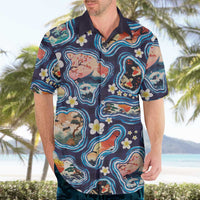 Hawaii Islands Map Design with Japanese Landscape Hawaiian Shirt Hawaiian Japan Fusion Art Navy Color LT03 - Polynesian Pride