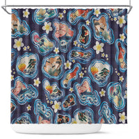 Hawaii Islands Map Design with Japanese Landscape Shower Curtain Hawaiian Japan Fusion Art Navy Color LT03 Navy - Polynesian Pride
