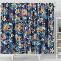 Hawaii Islands Map Design with Japanese Landscape Shower Curtain Hawaiian Japan Fusion Art Navy Color LT03 - Polynesian Pride